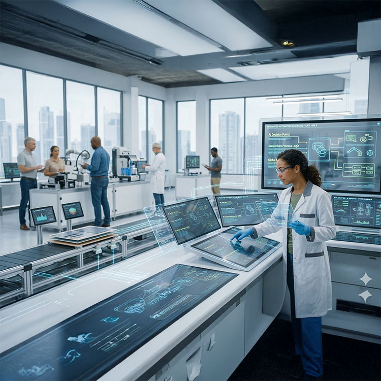 Avenir de l’automatisation : exécution Humain-IA en usine réelle visuel